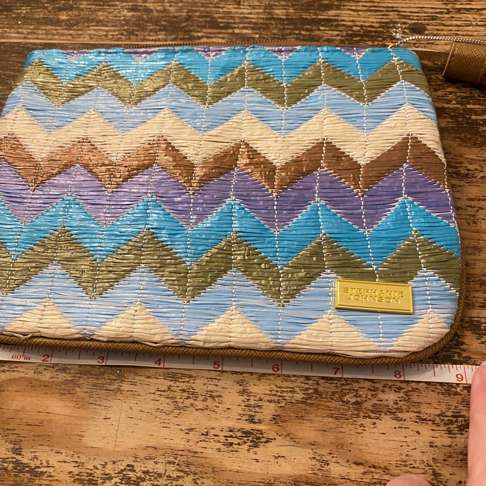 Stephanie Johnson Women's M Clutch Bag Multicolor Zigzag Makeup Zipper Tassel